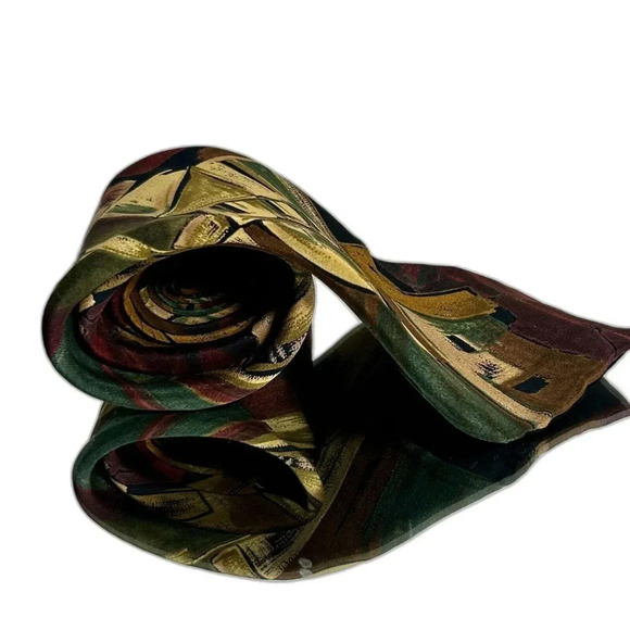 Oscar de la Renta neckwear abstract black red 100% silk tie necktie made in USA - Picture 4 of 10